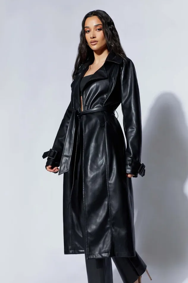Meshki Coats and Jackets Women Isla Pu Trench 8211 Black Black