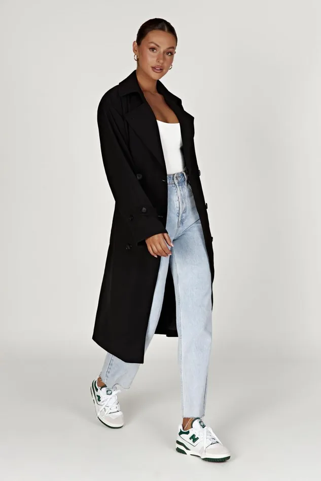 Meshki Coats and Jackets Women Keily Super Oversized Trench Coat 8211 Black Black
