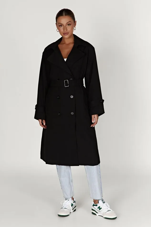 Meshki Coats and Jackets Women Keily Super Oversized Trench Coat 8211 Black Black