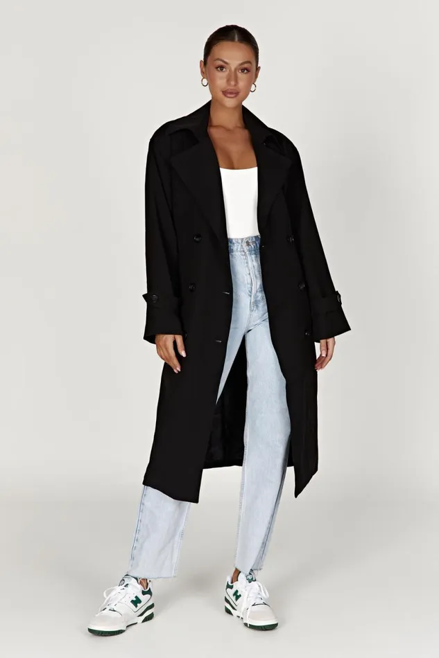 Meshki Coats and Jackets Women Keily Super Oversized Trench Coat 8211 Black Black