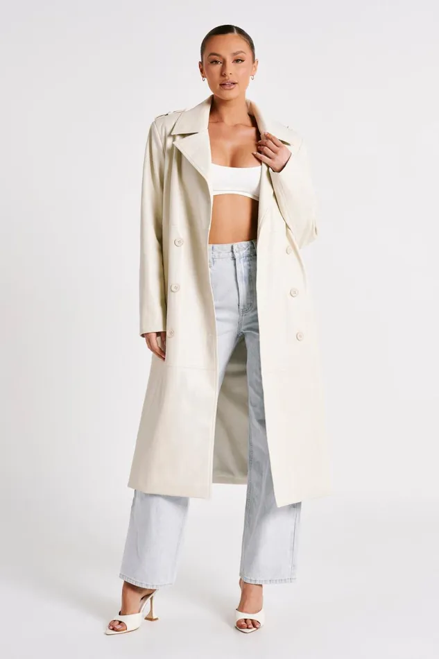 Meshki Coats and Jackets Women Lexington Pu Trench Coat 8211 Ivory Ivory