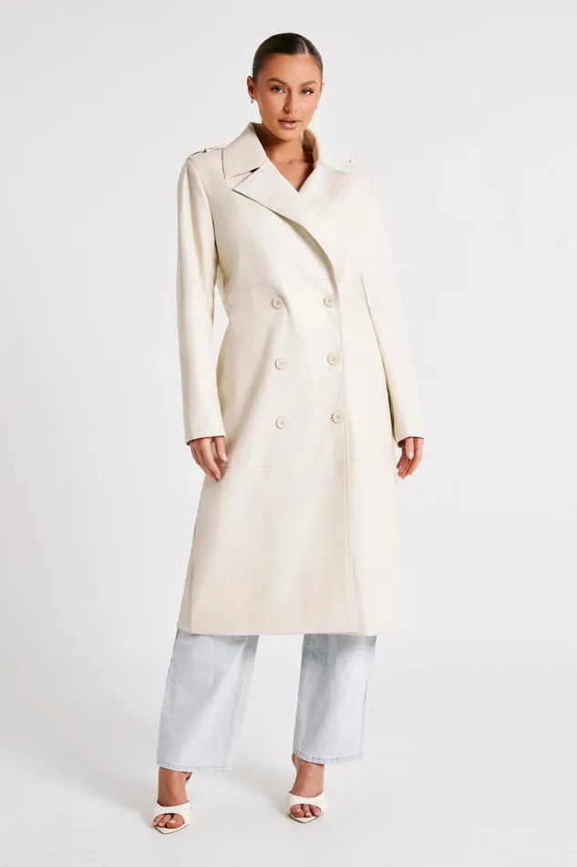 Meshki Coats and Jackets Women Lexington Pu Trench Coat 8211 Ivory Ivory Meshki Coats and Jackets Women Lexington Pu Trench Coat 8211 Ivory Ivory