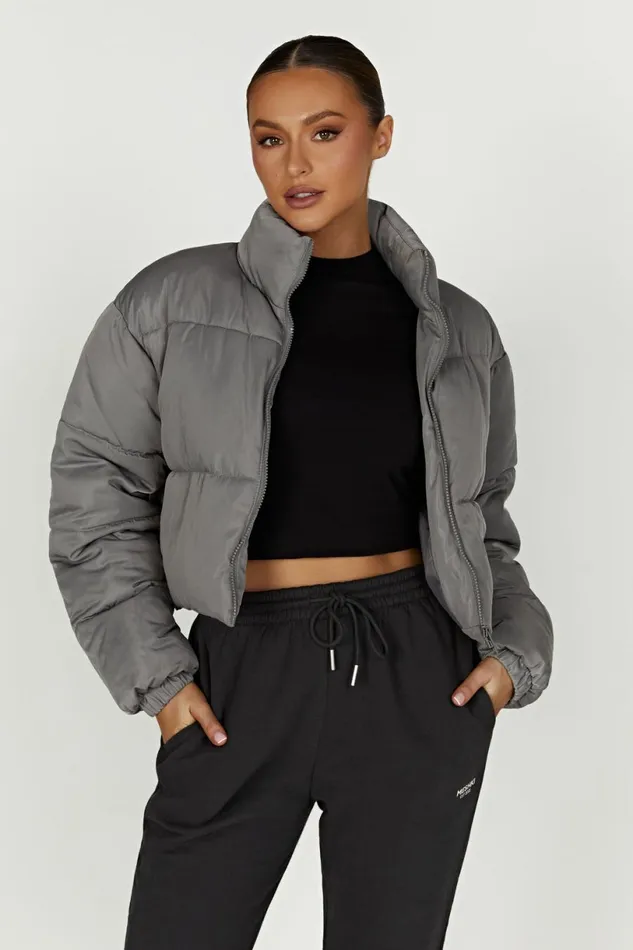 Meshki Coats and Jackets Women Myranda Recycled Cropped Puffer Jacket 8211 Charcoal Charcoal Meshki Coats and Jackets Women Myranda Recycled Cropped Puffer Jacket 8211 Charcoal Charcoal