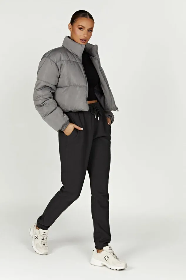 Meshki Coats and Jackets Women Myranda Recycled Cropped Puffer Jacket 8211 Charcoal Charcoal