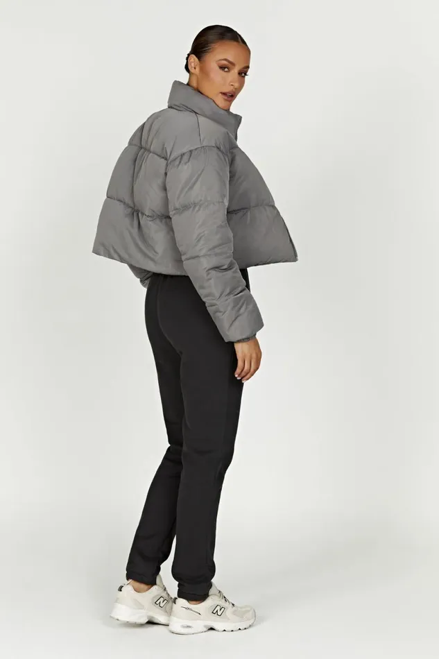 Meshki Coats and Jackets Women Myranda Recycled Cropped Puffer Jacket 8211 Charcoal Charcoal