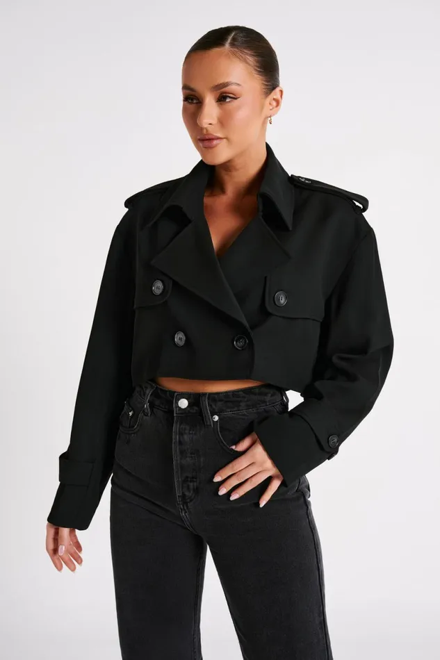Meshki Coats and Jackets Women Palmer Cropped Trench Coat 8211 Black Black