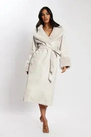 Meshki Coats and Jackets Women Rebekah Oversized Pu Trench Coat With Fur Trim 8211 Bone Bone