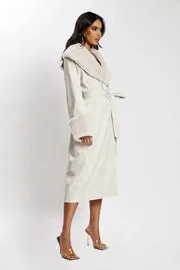 Meshki Coats and Jackets Women Rebekah Oversized Pu Trench Coat With Fur Trim 8211 Bone Bone