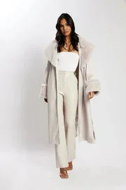Meshki Coats and Jackets Women Rebekah Oversized Pu Trench Coat With Fur Trim 8211 Bone Bone
