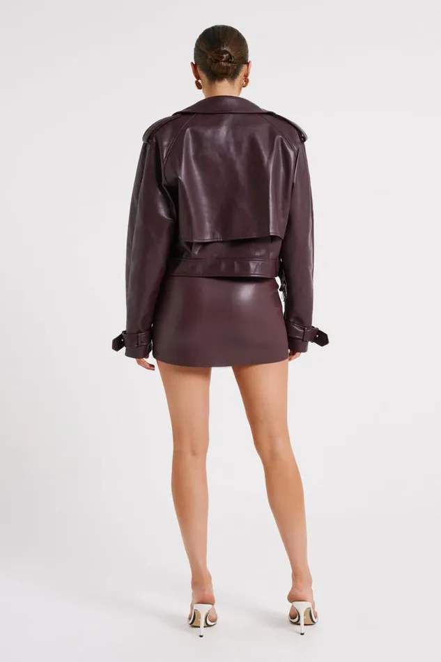 Meshki Coats and Jackets Women Taylor Oversized Faux Leather Jacket 8211 Dark Chocolate Darkchocolate