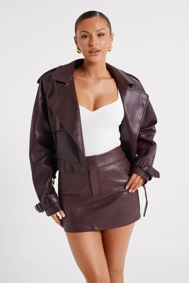 Meshki Coats and Jackets Women Taylor Oversized Faux Leather Jacket 8211 Dark Chocolate Darkchocolate