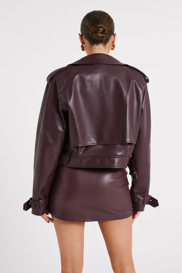 Meshki Coats and Jackets Women Taylor Oversized Faux Leather Jacket 8211 Dark Chocolate Darkchocolate