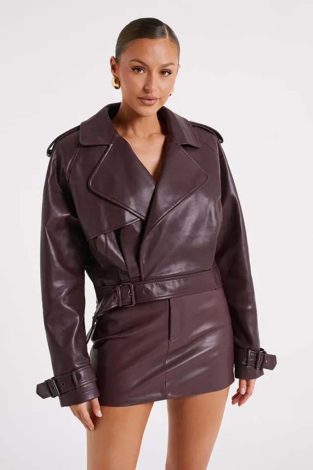Meshki Coats and Jackets Women Taylor Oversized Faux Leather Jacket 8211 Dark Chocolate Darkchocolate