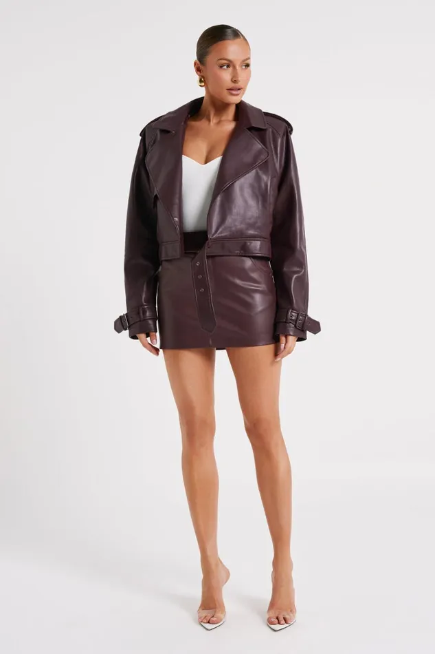 Meshki Coats and Jackets Women Taylor Oversized Faux Leather Jacket 8211 Dark Chocolate Darkchocolate