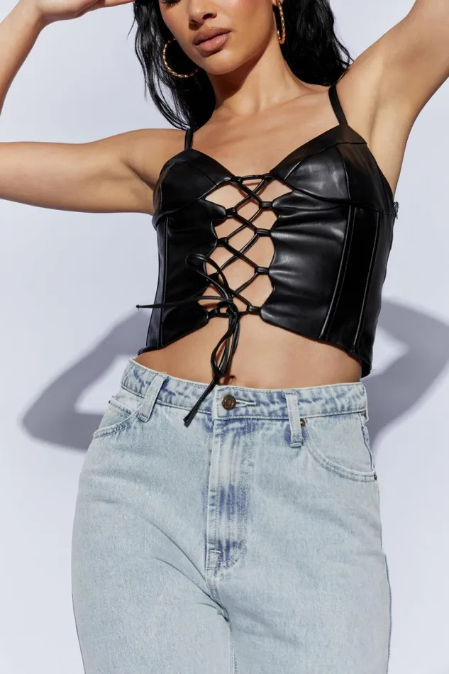 Meshki Corsets Women Alaia Lace Up Corset Pu Top 8211 Black Black Meshki Corsets Women Alaia Lace Up Corset Pu Top 8211 Black Black