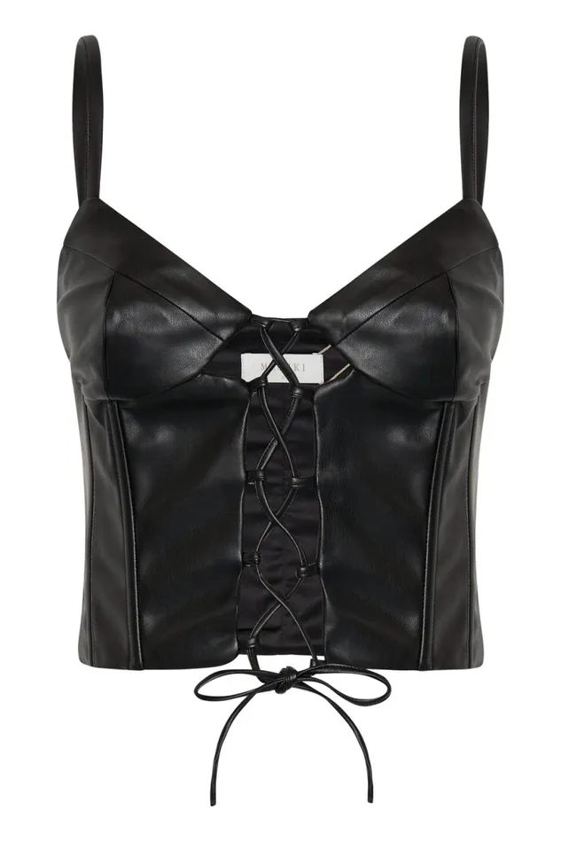 Meshki Corsets Women Alaia Lace Up Corset Pu Top 8211 Black Black Meshki Corsets Women Alaia Lace Up Corset Pu Top 8211 Black Black