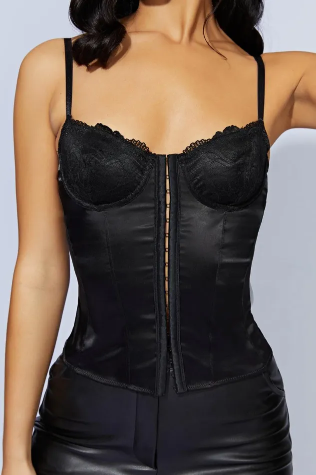 Meshki Corsets Women Claudia Lace Satin Bustier Corset 8211 Black Black Meshki Corsets Women Claudia Lace Satin Bustier Corset 8211 Black Black