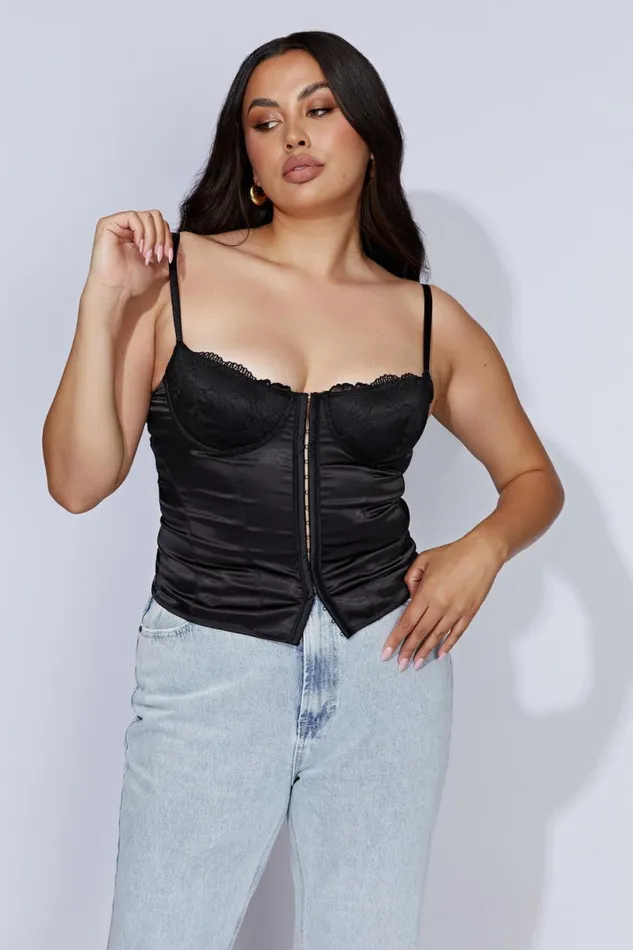 Meshki Corsets Women Claudia Lace Satin Bustier Corset 8211 Black Black Meshki Corsets Women Claudia Lace Satin Bustier Corset 8211 Black Black