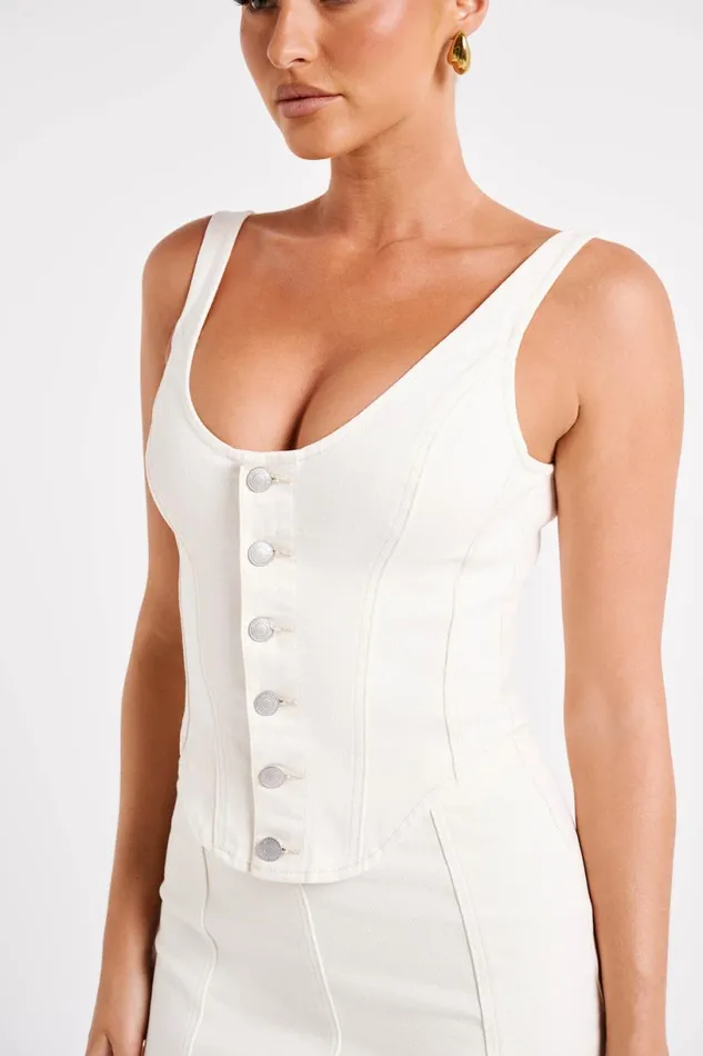 Meshki Corsets Women Leilani Corset Denim Top 8211 Ecru Ecru