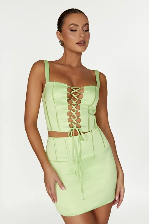 Meshki Corsets Women Scarlet Satin Corset Top 8211 Pistachio Green Pistachiogreen