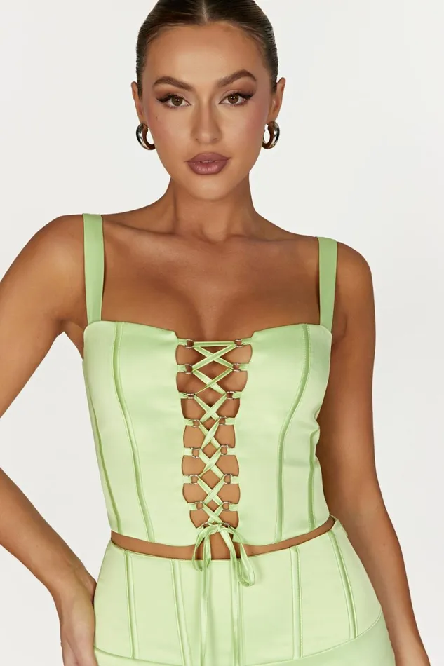 Meshki Corsets Women Scarlet Satin Corset Top 8211 Pistachio Green Pistachiogreen
