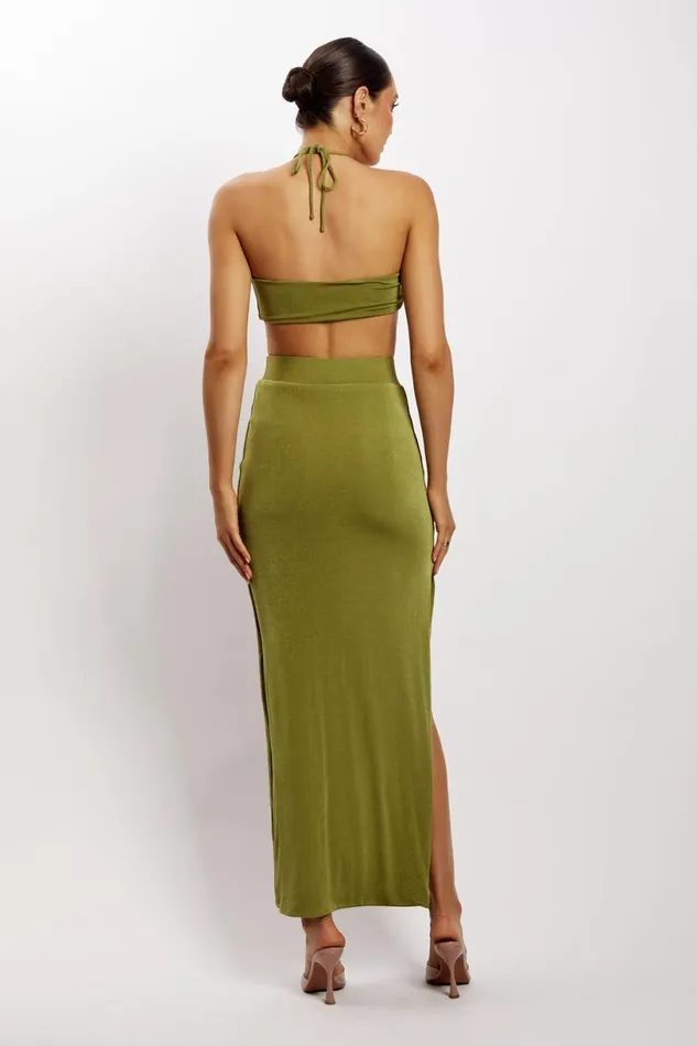 Meshki Crop Tops Women Alizeh Ruched Halter Crop Top 8211 Green Green Meshki Crop Tops Women Alizeh Ruched Halter Crop Top 8211 Green Green