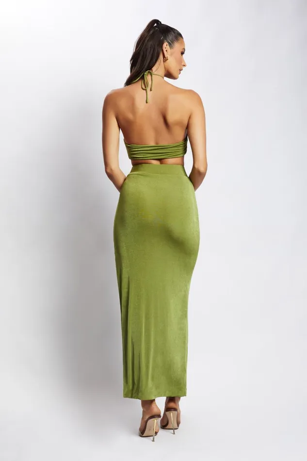 Meshki Crop Tops Women Alizeh Ruched Halter Crop Top 8211 Green Green Meshki Crop Tops Women Alizeh Ruched Halter Crop Top 8211 Green Green