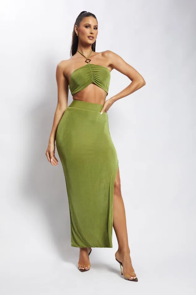 Meshki Crop Tops Women Alizeh Ruched Halter Crop Top 8211 Green Green Meshki Crop Tops Women Alizeh Ruched Halter Crop Top 8211 Green Green
