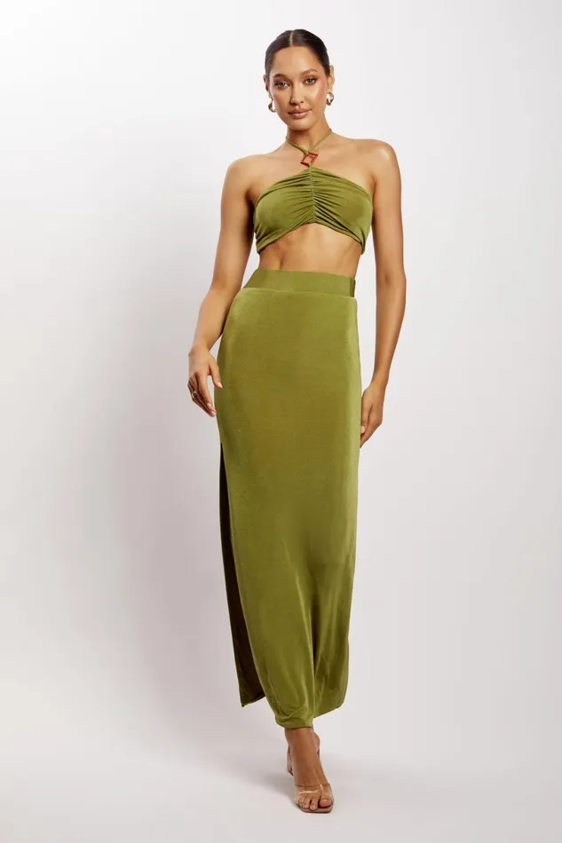 Meshki Crop Tops Women Alizeh Ruched Halter Crop Top 8211 Green Green Meshki Crop Tops Women Alizeh Ruched Halter Crop Top 8211 Green Green