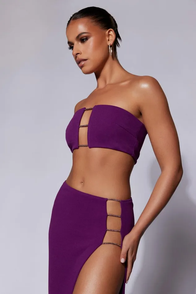 Meshki Crop Tops Women Anastasia Diamante Rope Bandeau 8211 Grape Grape Meshki Crop Tops Women Anastasia Diamante Rope Bandeau 8211 Grape Grape