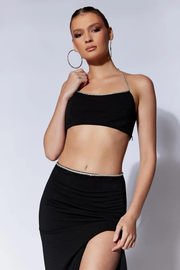 Meshki Crop Tops Women Arya Diamante Rope Halter Top 8211 Black Black