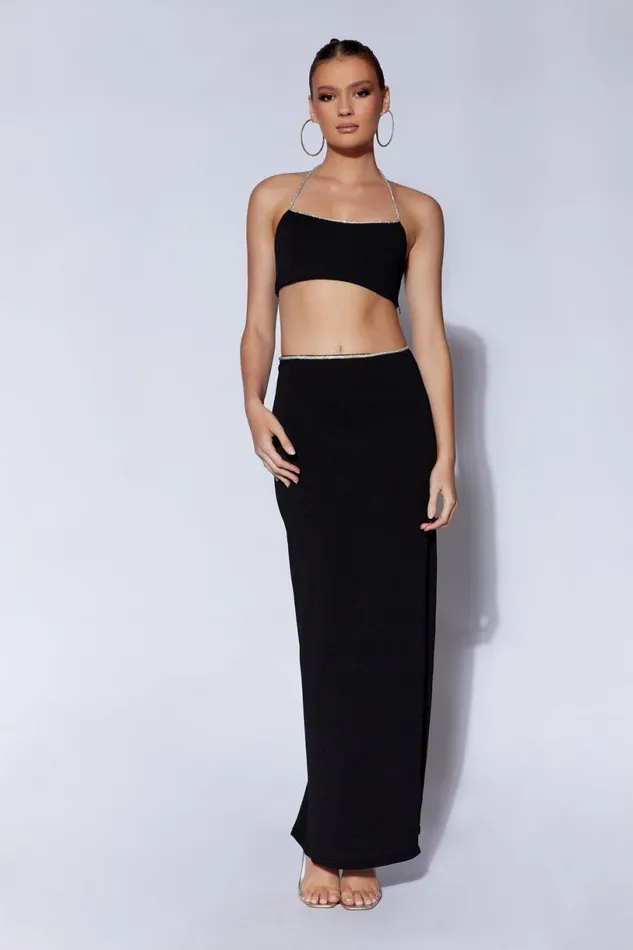 Meshki Crop Tops Women Arya Diamante Rope Halter Top 8211 Black Black Meshki Crop Tops Women Arya Diamante Rope Halter Top 8211 Black Black