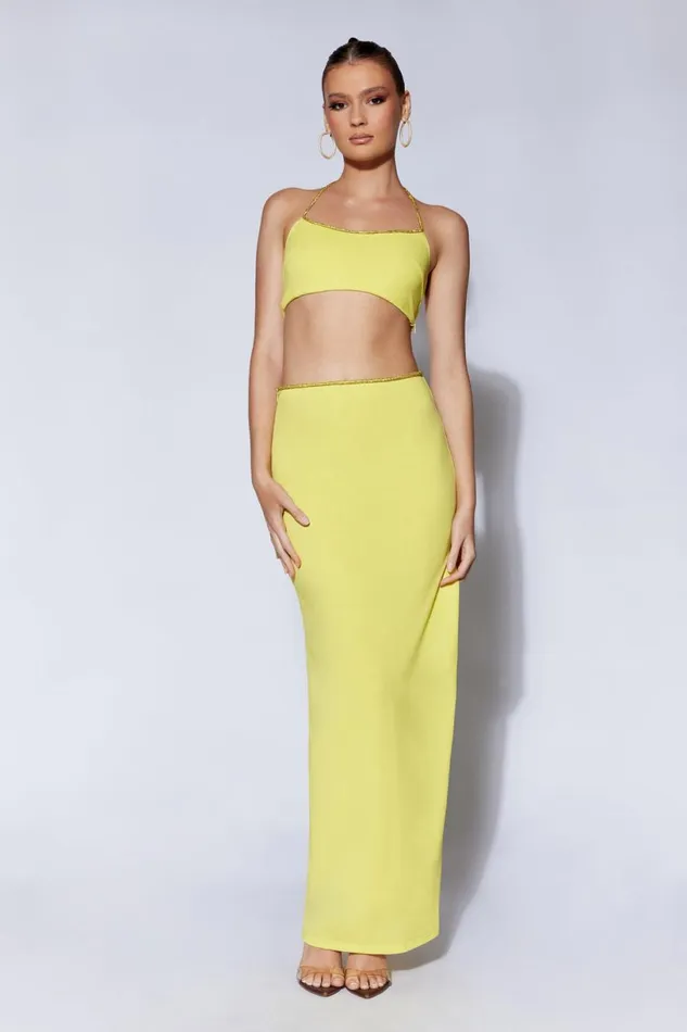 Meshki Crop Tops Women Arya Diamante Rope Halter Top 8211 Chartreuse Chartreuse Meshki Crop Tops Women Arya Diamante Rope Halter Top 8211 Chartreuse Chartreuse