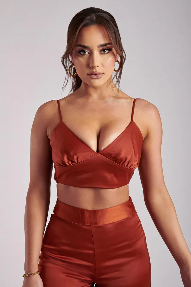 Meshki Crop Tops Women Ashley Satin Crop Top 8211 Copper Copper Meshki Crop Tops Women Ashley Satin Crop Top 8211 Copper Copper