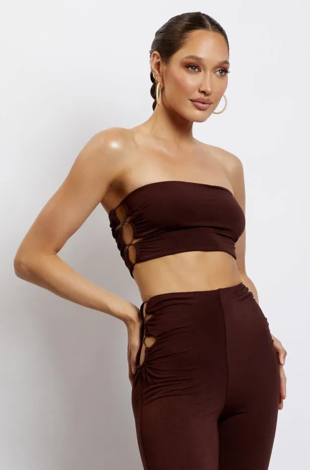 Meshki Crop Tops Women Eleanor Tie Up Side Bandeau 8211 Chocolate Chocolate Meshki Crop Tops Women Eleanor Tie Up Side Bandeau 8211 Chocolate Chocolate