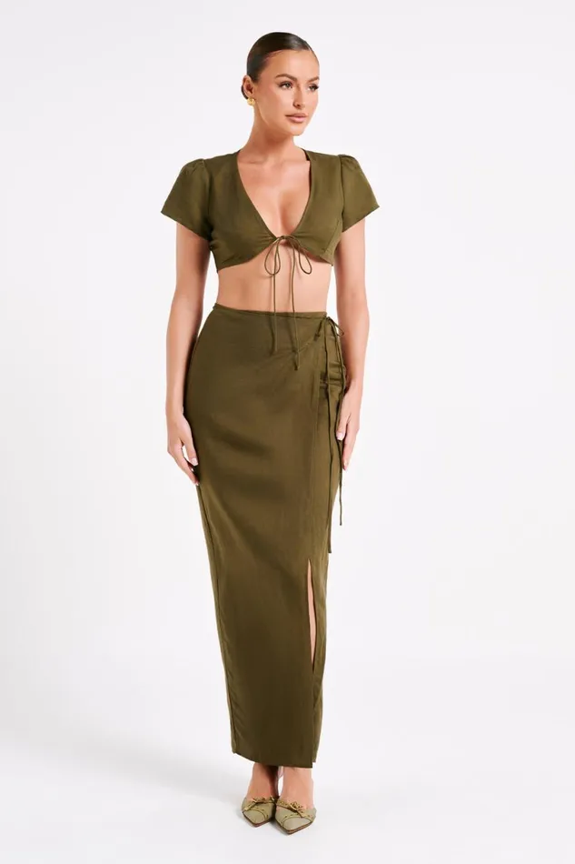 Meshki Crop Tops Women Fatima Linen Crop Top 8211 Khaki Khaki Meshki Crop Tops Women Fatima Linen Crop Top 8211 Khaki Khaki