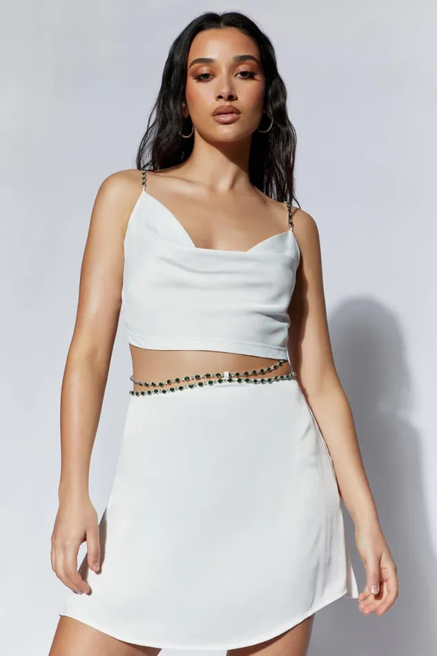 Meshki Crop Tops Women Havva Diamante Top 8211 White White
