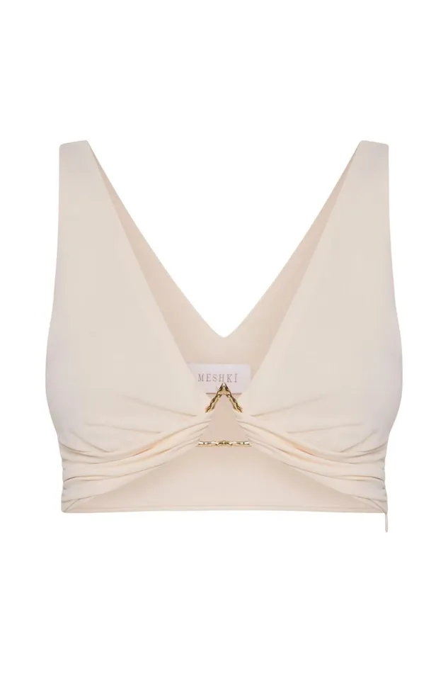 Meshki Crop Tops Women Jacqui Triangle Hardware Crop Top 8211 Bone Bone Meshki Crop Tops Women Jacqui Triangle Hardware Crop Top 8211 Bone Bone