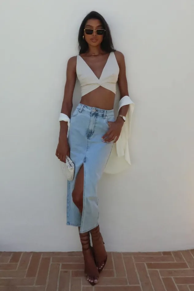 Meshki Crop Tops Women Kaesha Twist Linen Top 8211 Natural Natural