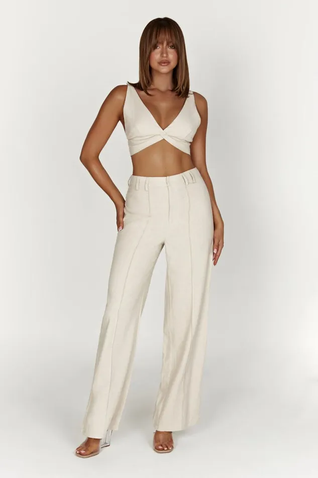 Meshki Crop Tops Women Kaesha Twist Linen Top 8211 Natural Natural