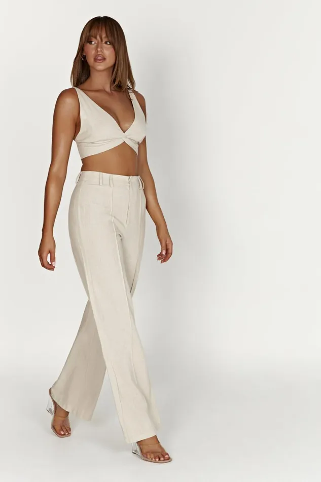 Meshki Crop Tops Women Kaesha Twist Linen Top 8211 Natural Natural