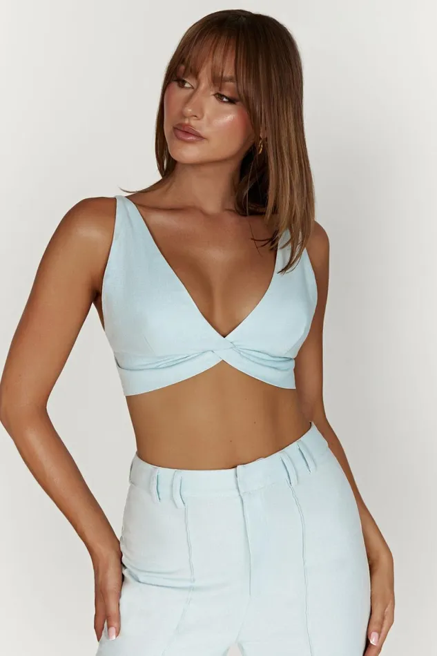 Meshki Crop Tops Women Kaesha Twist Linen Top 8211 Powder Blue Powderblue