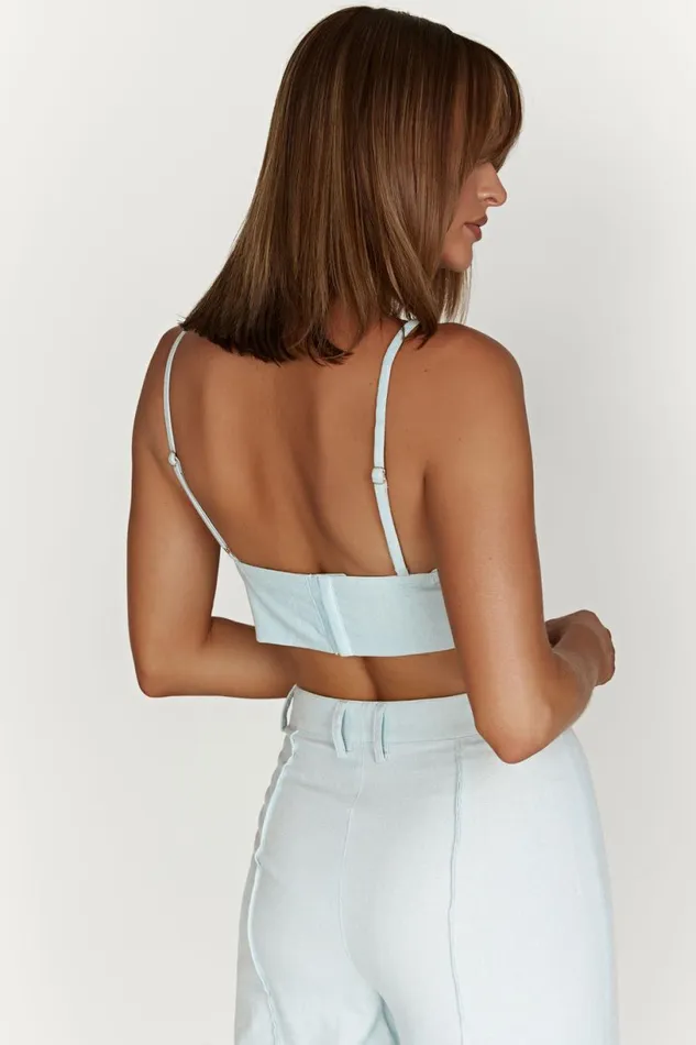 Meshki Crop Tops Women Kaesha Twist Linen Top 8211 Powder Blue Powderblue Meshki Crop Tops Women Kaesha Twist Linen Top 8211 Powder Blue Powderblue