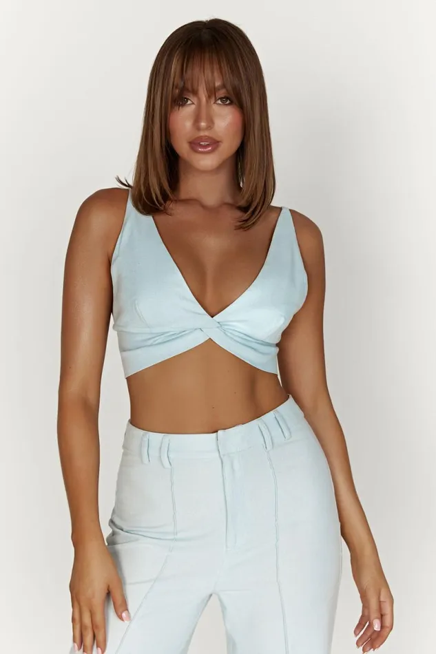 Meshki Crop Tops Women Kaesha Twist Linen Top 8211 Powder Blue Powderblue Meshki Crop Tops Women Kaesha Twist Linen Top 8211 Powder Blue Powderblue