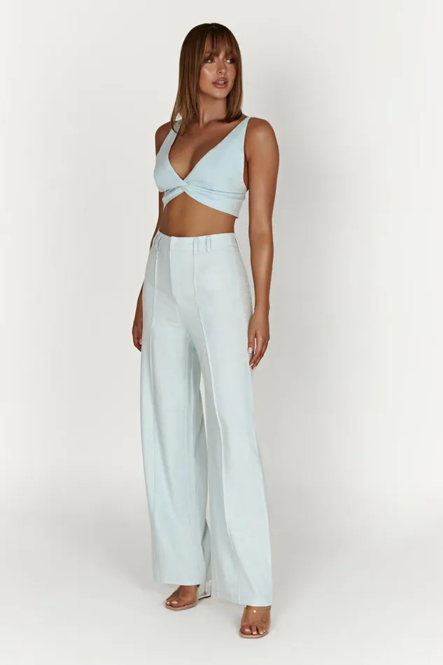 Meshki Crop Tops Women Kaesha Twist Linen Top 8211 Powder Blue Powderblue Meshki Crop Tops Women Kaesha Twist Linen Top 8211 Powder Blue Powderblue