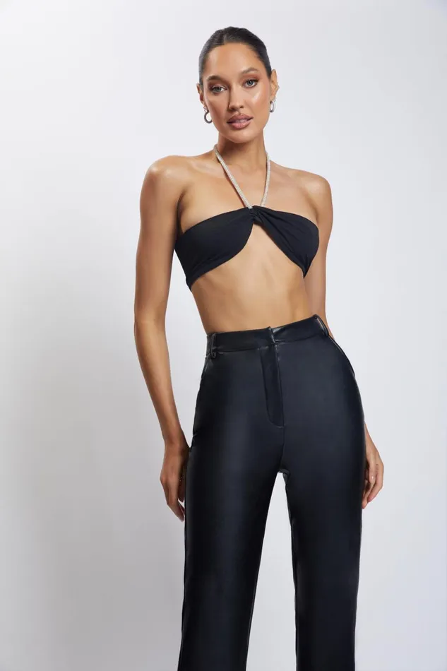 Meshki Crop Tops Women Lea Diamante Chain Halter Neck Crop Top 8211 Black Black Meshki Crop Tops Women Lea Diamante Chain Halter Neck Crop Top 8211 Black Black