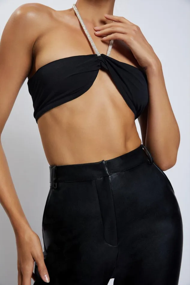 Meshki Crop Tops Women Lea Diamante Chain Halter Neck Crop Top 8211 Black Black Meshki Crop Tops Women Lea Diamante Chain Halter Neck Crop Top 8211 Black Black