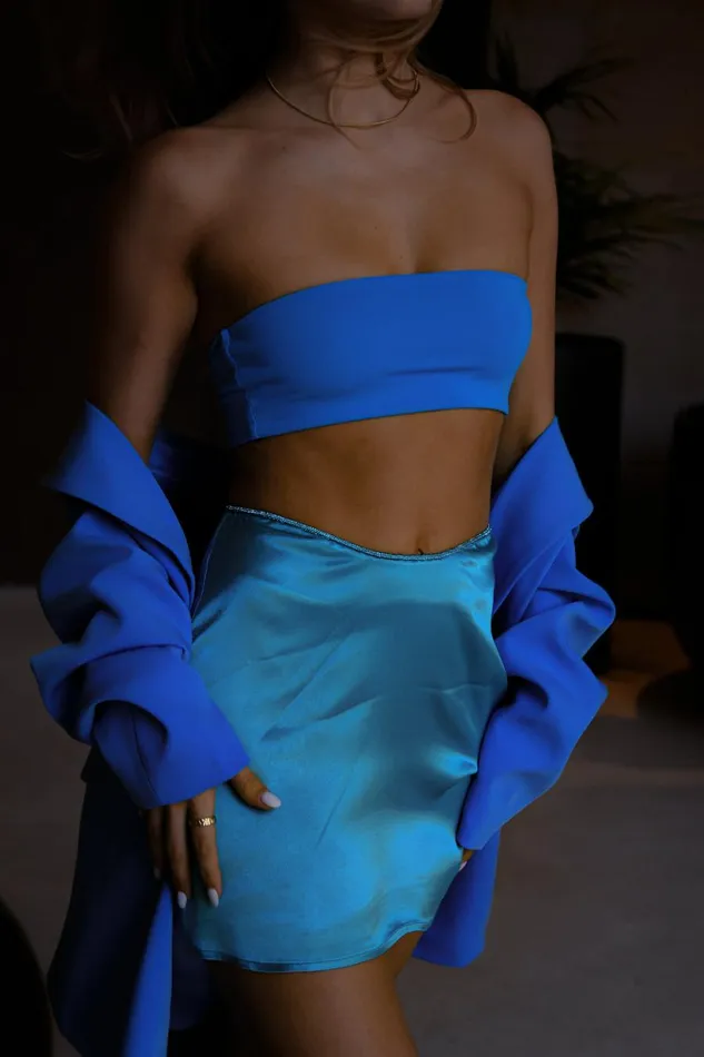 Meshki Crop Tops Women Mackenzie Bandeau 8211 Cyan Blue Cyanblue