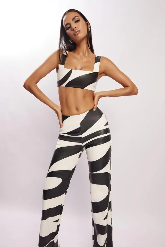 Meshki Crop Tops Women Mahla Faux Leather Square Neck Crop 8211 Swirl Print Swirl Print
