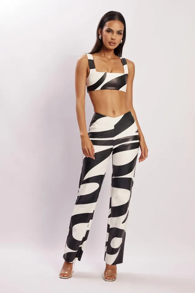 Meshki Crop Tops Women Mahla Faux Leather Square Neck Crop 8211 Swirl Print Swirl Print